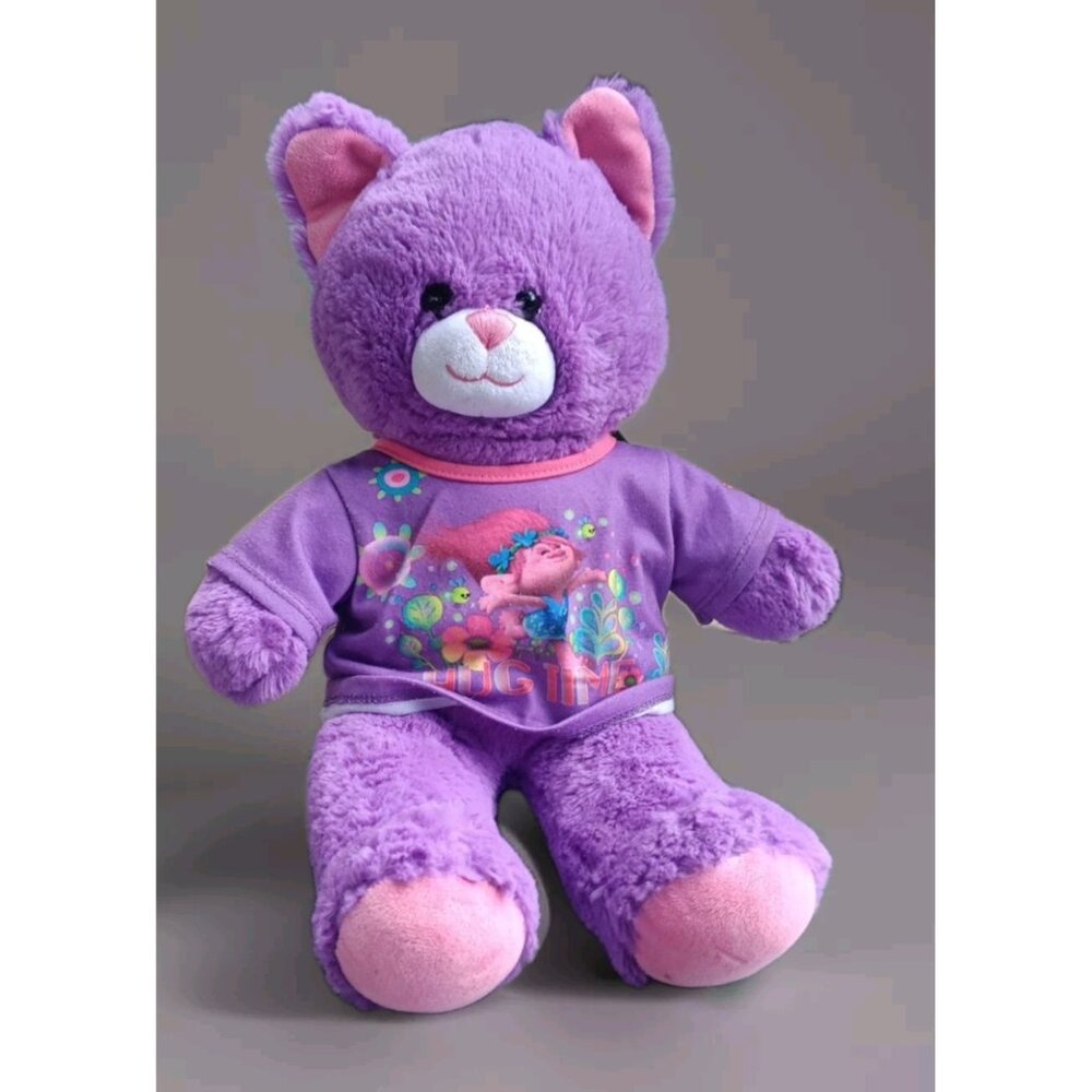 Build-A-Bear Workshop Purple Cat Plush With Troll Shirt Original Collectible